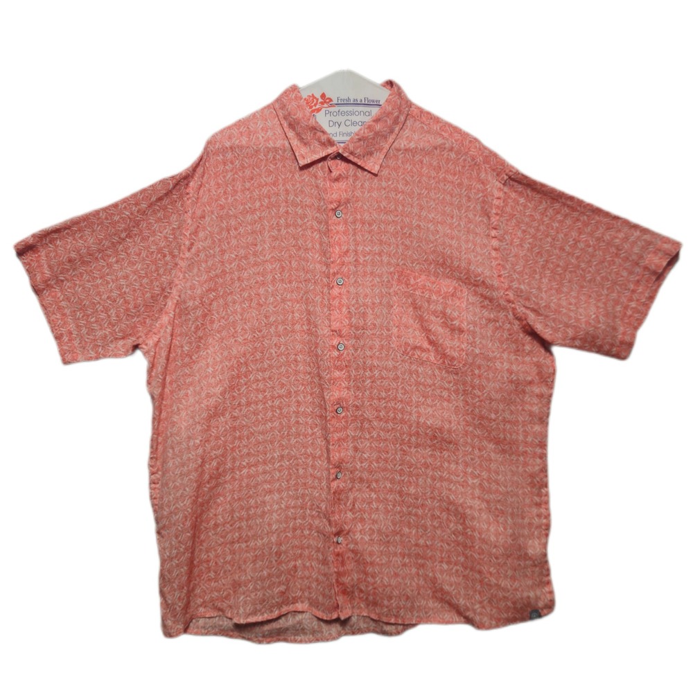 Peter Millar Mens XL Coral Orange 100% Linen Short Sleeve Button Up Casual Shirt